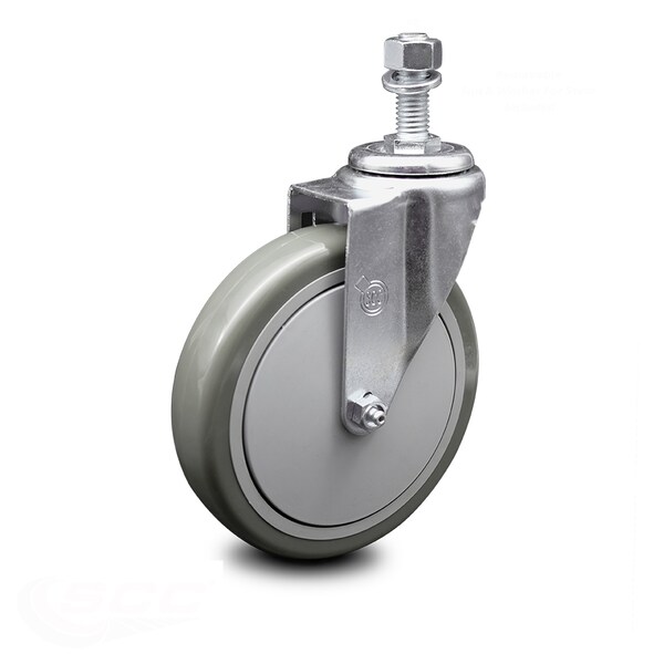 6 Inch Gray Polyurethane Wheel Swivel 1/2 Inch Threaded Stem Caster SCC